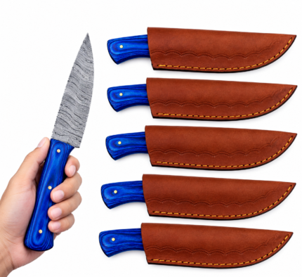 Blue Handle Damascus Hunting Knife