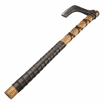 Rustic Bearded Viking Axe with broad weathered silver-grey head, golden-brown wood-grain handle and dark diagonal wrapping