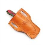 Hand Carved Red Green Hunting Knife with Dark Curved Steel Blade, Decorative Star Pattern Handle and Rustic Finish