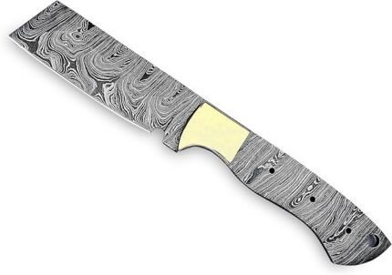 Damascus Steel Full Tang Cleaver Knife Blank with Brass Accent