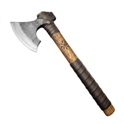 Viking Bearded Axe with Wooden Handle and Leather Wrap