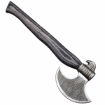 Eagle head axe with a honeycomb-patterned curved blade, silver-tone border, and long dark grain-look handle
