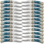 Turquoise Handle Folding Pocket Knife with silver-toned pointed blade, blue and black mosaic-style grip, and ornate gold-colored floral bolsters