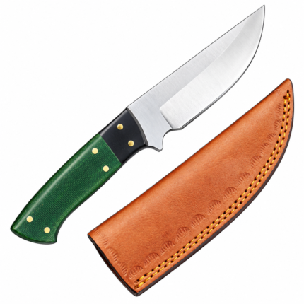 Green Handle Bowie Hunting Knife with Brown Leather Sheath
