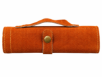 Twisted Handle Camping Cutlery Set with four silver metal utensils and orange roll pouch