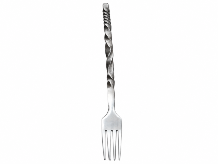 Twisted Handle Camping Cutlery Set with four silver metal utensils and orange roll pouch