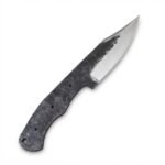 Blackened Hunting Knife Blade Blank with exposed full-length tang, four visible handle holes, dark textured metal and bright silver cutting bevel