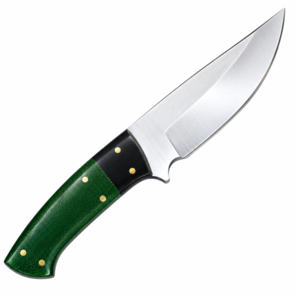 Green Handle Bowie Hunting Knife with Satin Finish Steel Blade, Green Black Handle, Gold-Tone Pins and Brown Leather Sheath