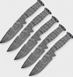 Damascus Pattern Knife Blank Set showing five matching black and silver patterned knife blanks with integrated metal handles