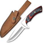 Close-up of Red Black Handle Fixed Blade Knife showing broad pointed blade and contrasting polished satin finish