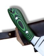 Green Handle Hunting Knife with Polished Steel Blade and Black Leather Sheath