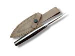 Blue Marble Handle Hunting Knife with Polished Curved Steel Blade, Blue and Gold Swirl Pattern Grip and Metal Lanyard Opening