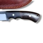 Fixed Blade Hunting Knife with Wooden Handle and Brown Leather Sheath