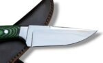 Green Handle Hunting Knife with Polished Steel Blade and Black Leather Sheath