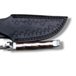 Clip Point Hunting Knife with Polished Steel Blade and Black Leather Sheath