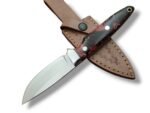 Blue Marble Handle Hunting Knife with Polished Curved Steel Blade, Blue and Gold Swirl Pattern Grip and Metal Lanyard Opening
