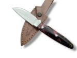 Blue Marble Handle Hunting Knife with Polished Curved Steel Blade, Blue and Gold Swirl Pattern Grip and Metal Lanyard Opening