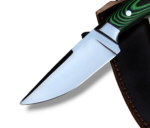 Green Handle Hunting Knife with Polished Steel Blade and Black Leather Sheath