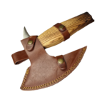 Engraved Viking Bearded Axe with silver Celtic knot patterns, curved blade, pointed rear spike and long golden-brown to black wood-grain handle